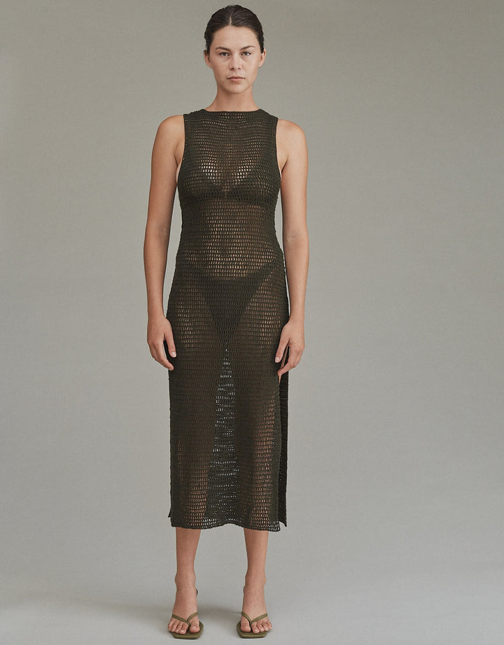 Acacia Swimwear Sybil Crochet Recycled Cotton Dress, Army Green