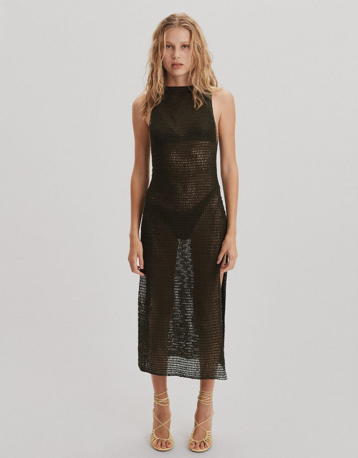 Acacia Swimwear Sybil Crochet Recycled Cotton Dress, Army Green
