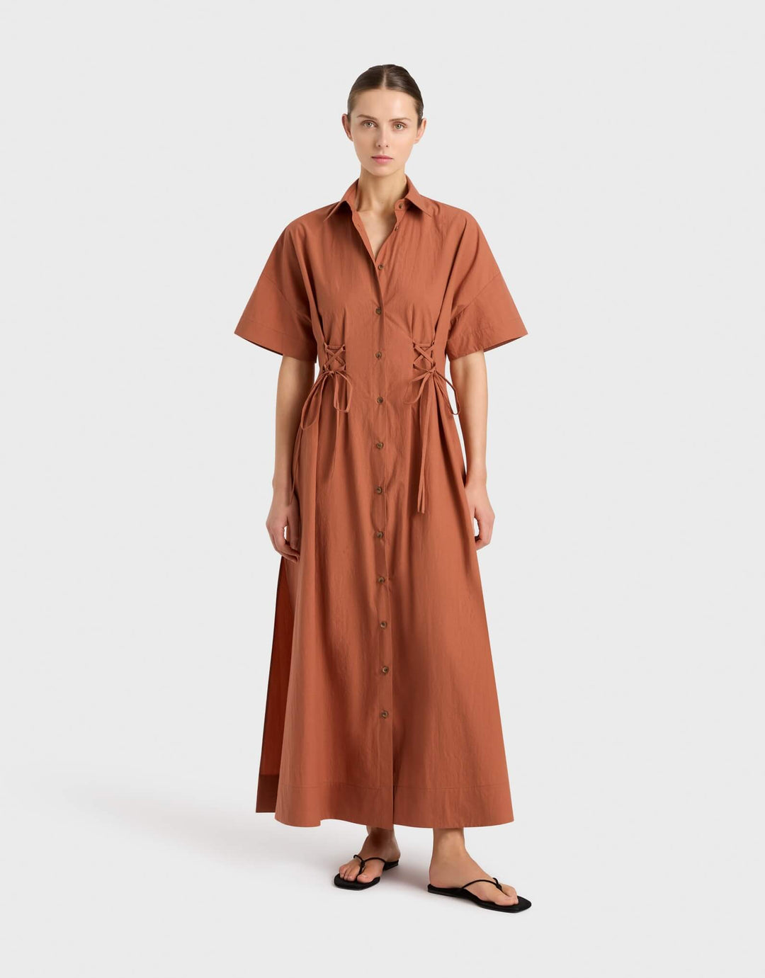 Bondi Born Kyoto Lace Front Shirtdress in Sienna | Catriona