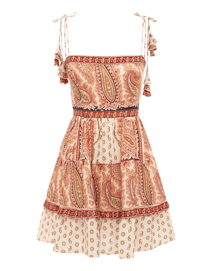 Boteh Cravat Bodice Mini Dress - Travertine Print