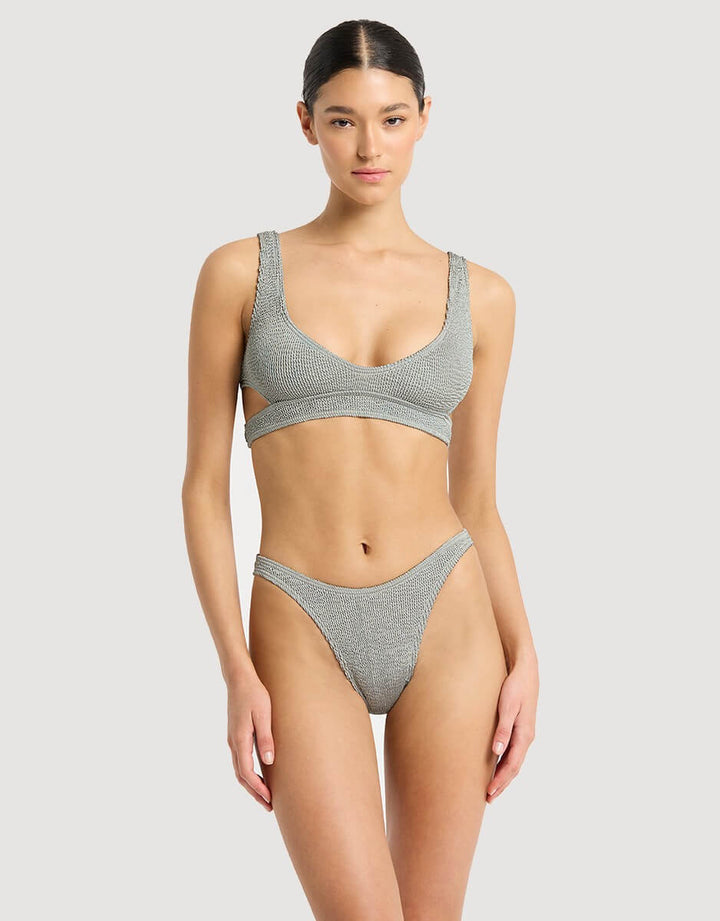 Bond Eye Nino Crop Bikini Top Chrome Shimmer Silver