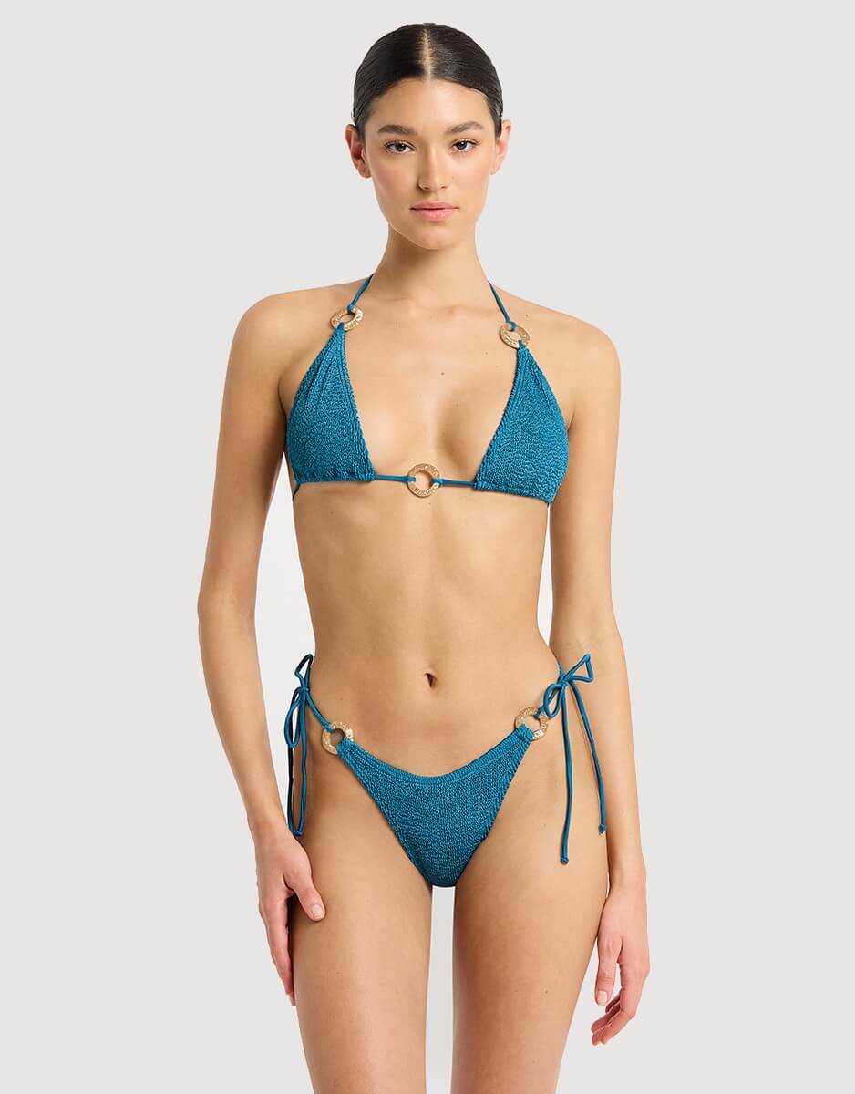 Bond Eye Swimwear Ring Ingrid Triangle Bikini Top Ocean Shimmer Blue