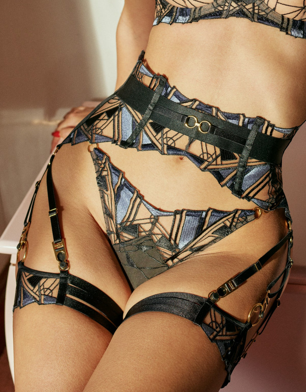 Bordelle Cubism Garters Black -Luxury Designer LingerieBordelle Cubism Thong Black - Luxury Designer European Lingerie