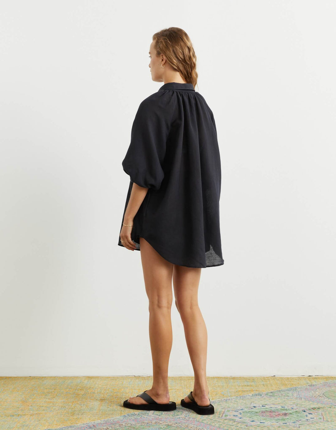 Boteh La Ponche Shirt Black Cotton Linen Beachwear