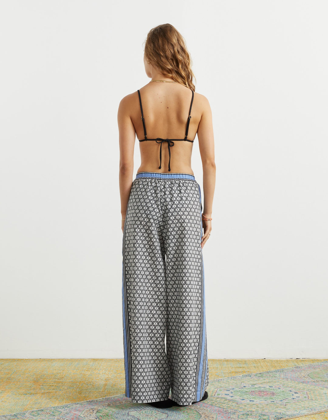 Boteh Scarpa Wide Leg Linen Pant Cornflower Geo Print