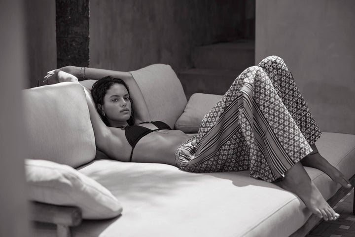 Boteh Scarpa Wide Leg Linen Pant Cornflower Geo Print