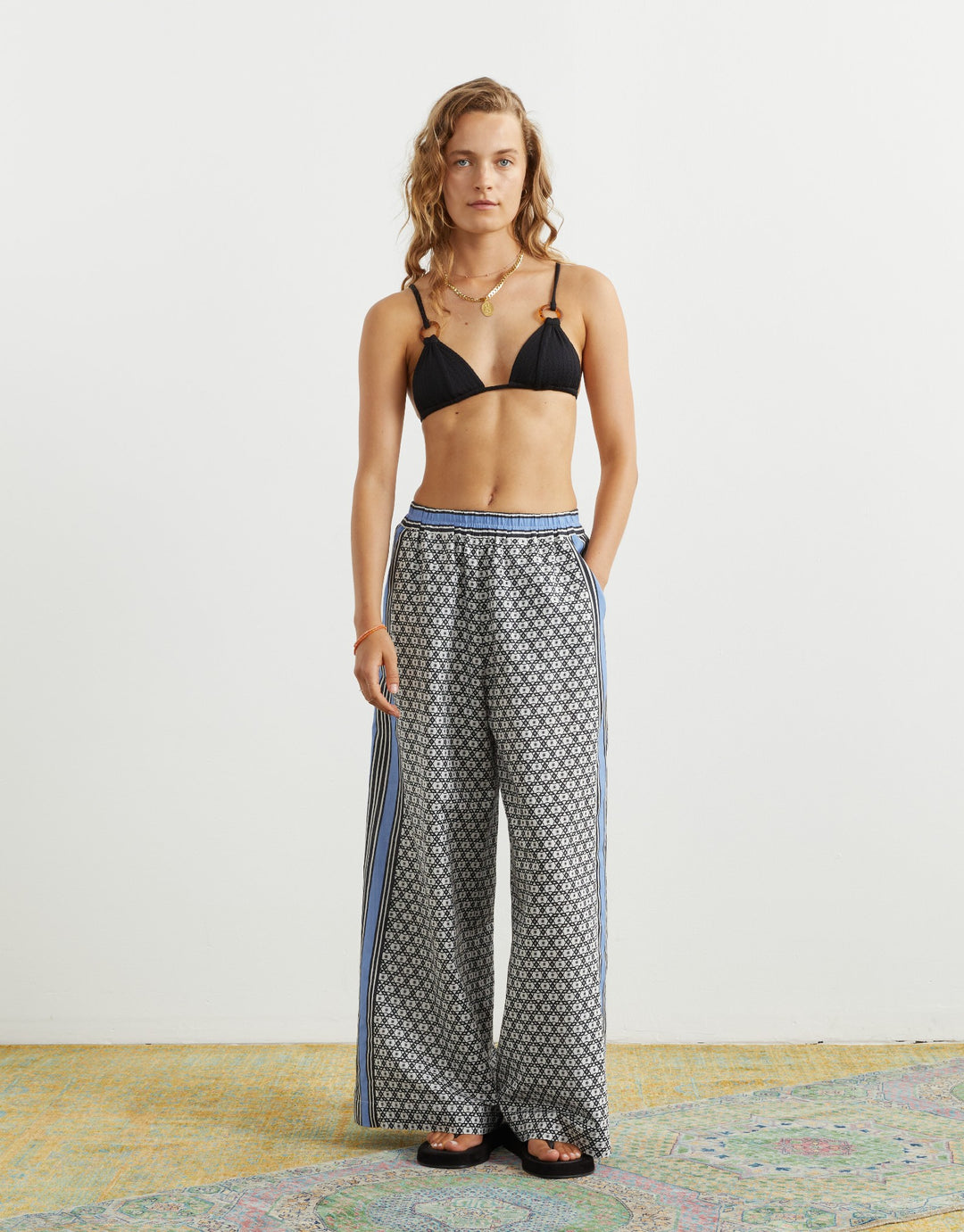 Boteh Scarpa Wide Leg Linen Pant Cornflower Geo Print