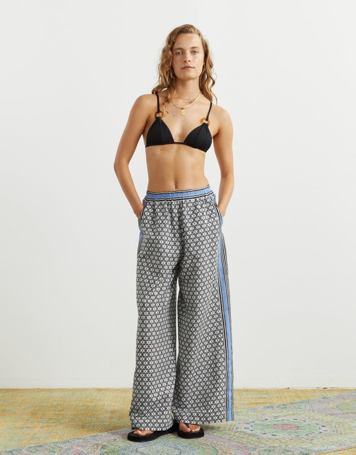 Boteh Scarpa Wide Leg Linen Pant Cornflower Geo Print