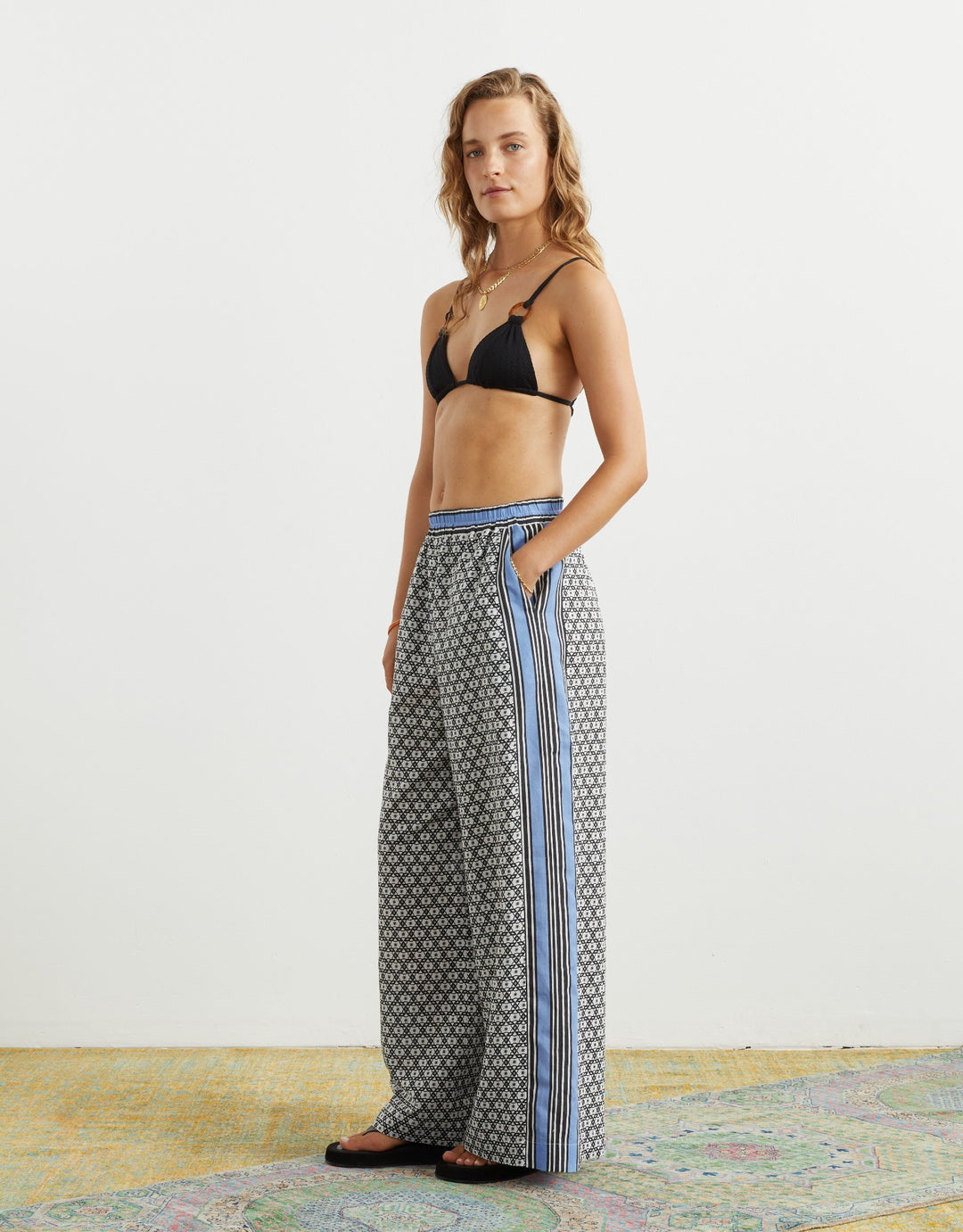 Boteh Scarpa Wide Leg Linen Pant Cornflower Geo Print