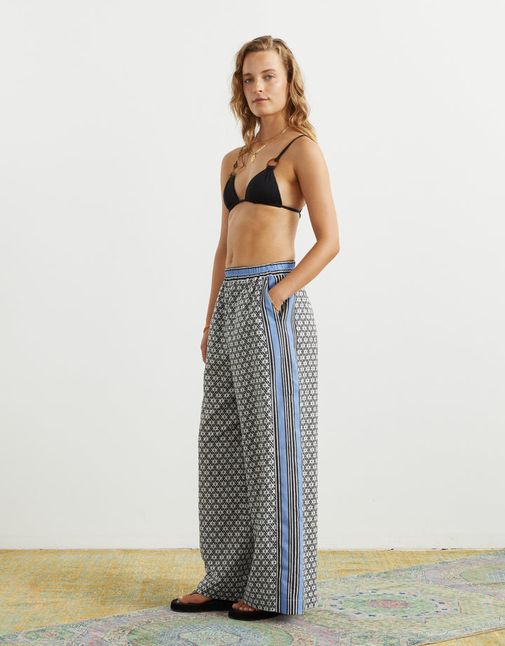 Boteh Scarpa Wide Leg Linen Pant Cornflower Geo Print