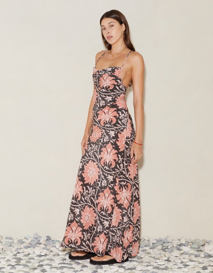 Boteh Indira Silk bias Slip Dress I Designer floral maxi dresses