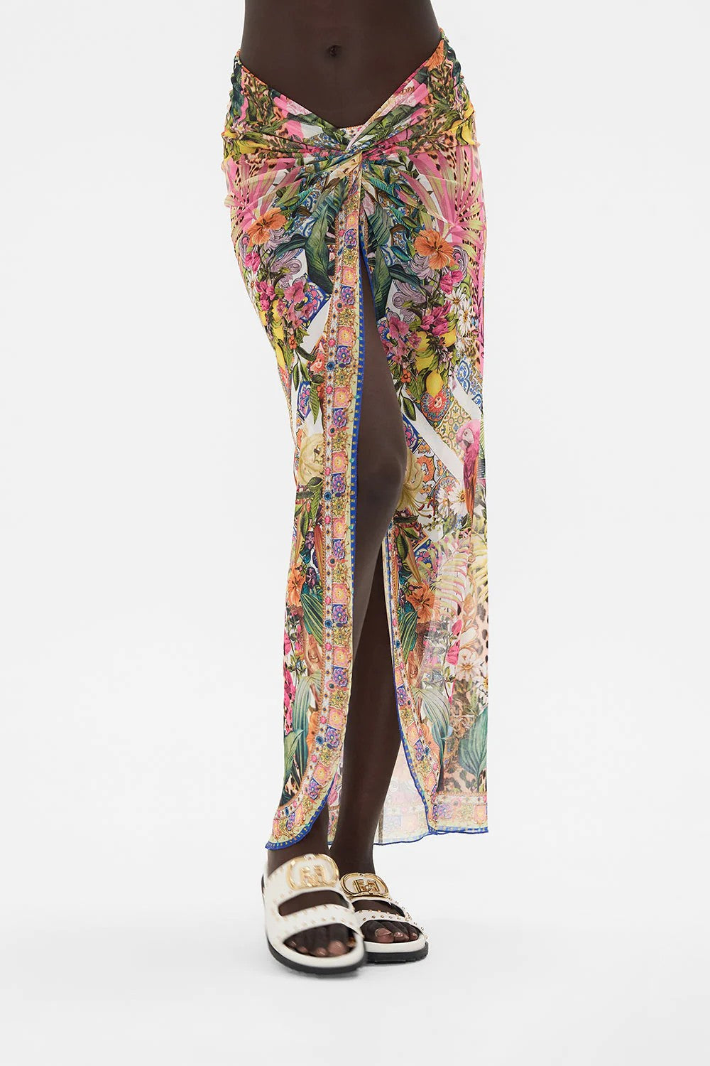 Camilla Twist Front Long Skirt, Flowers of Neptune