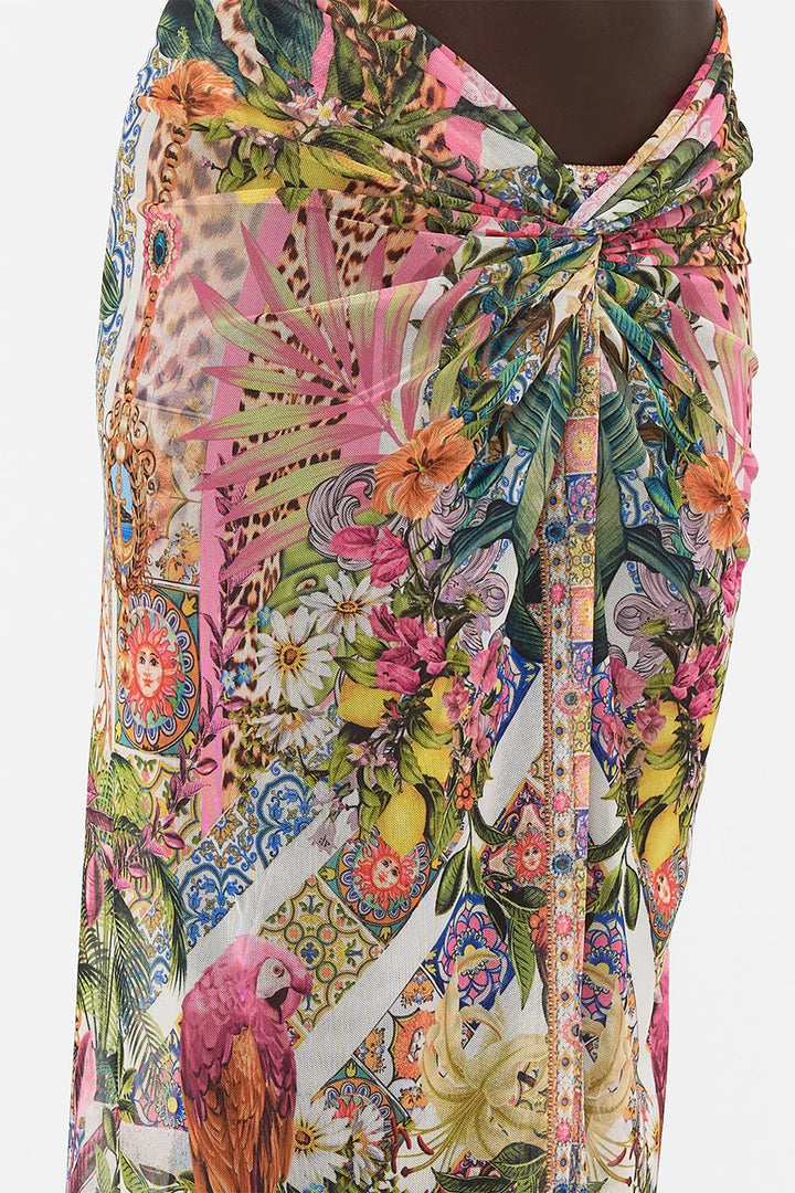 Camilla Twist Front Long Skirt, Flowers of Neptune
