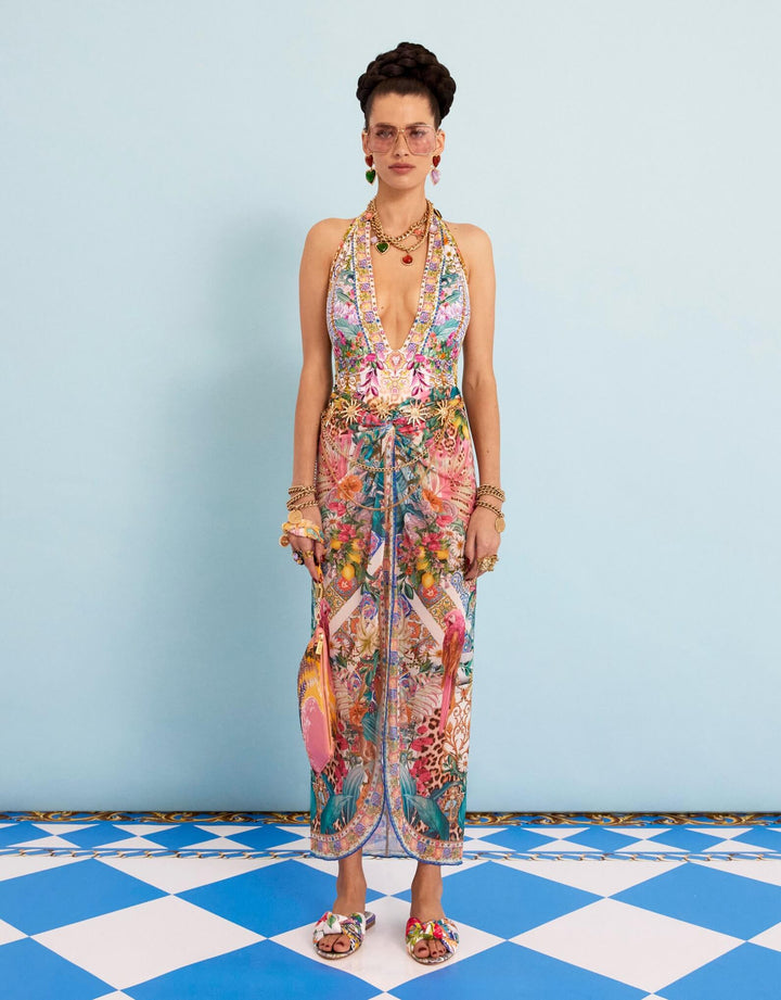 Camilla Twist Front Long Skirt, Flowers of Neptune