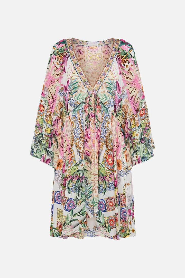 Camilla A Line Ruffle Sleeve Silk Floral Dress