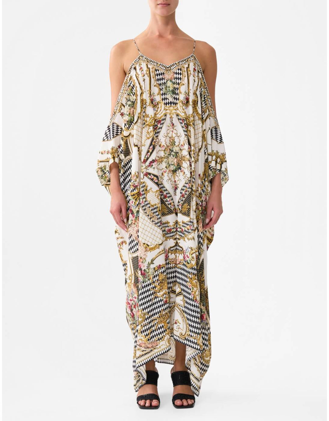 Camilla Shoestring Silk Strap Kaftan, Rococo Glow