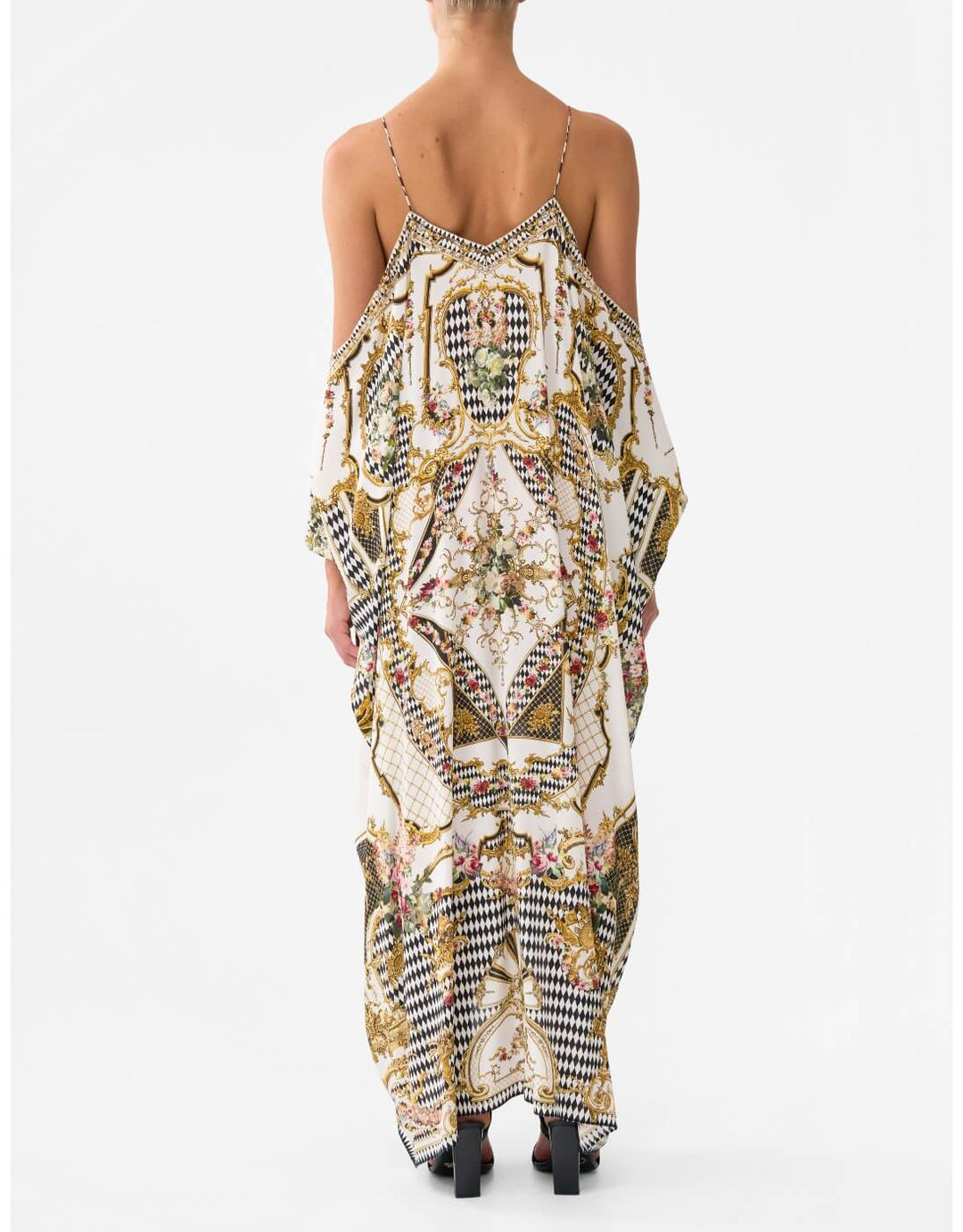 Camilla Shoestring Silk Strap Kaftan, Rococo Glow