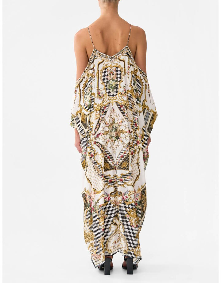 Camilla Shoestring Silk Strap Kaftan, Rococo Glow