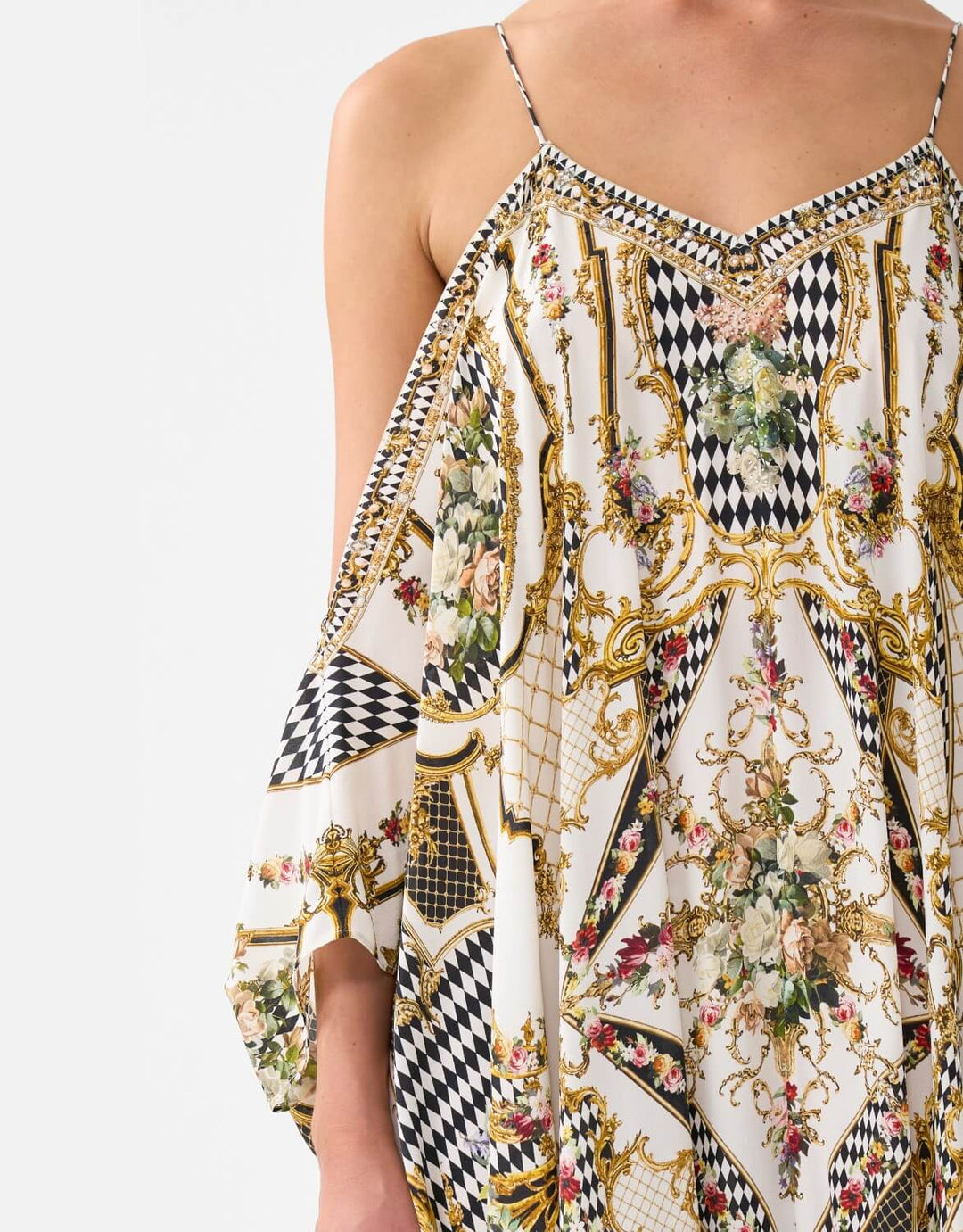 Camilla Shoestring Silk Strap Kaftan, Rococo Glow