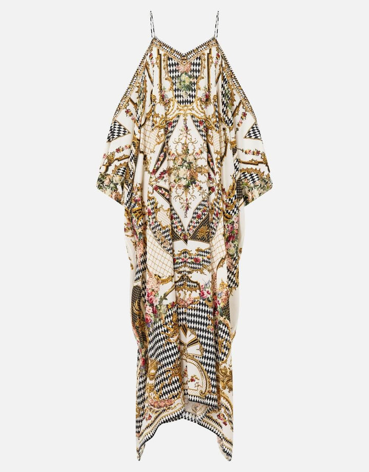 Camilla Shoestring Silk Strap Kaftan, Rococo Glow