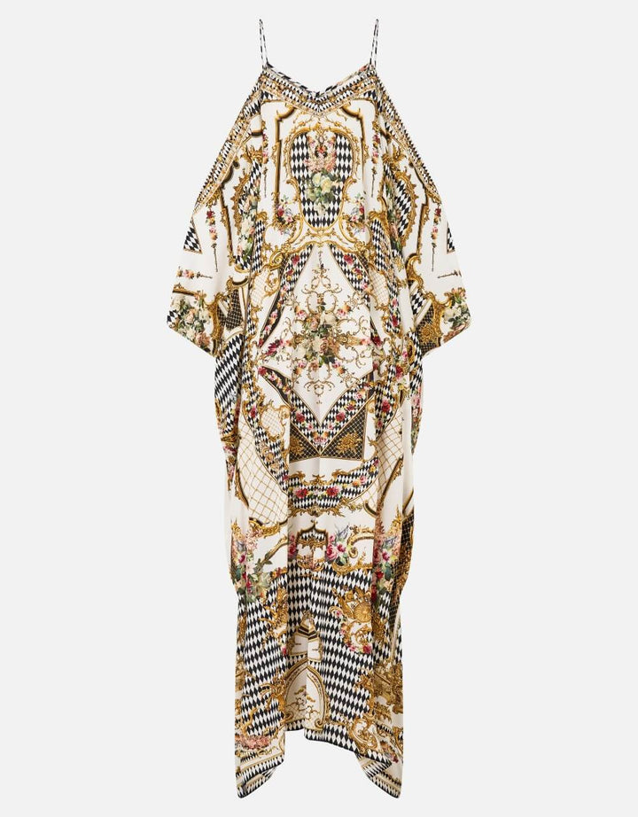 Camilla Shoestring Silk Strap Kaftan, Rococo Glow