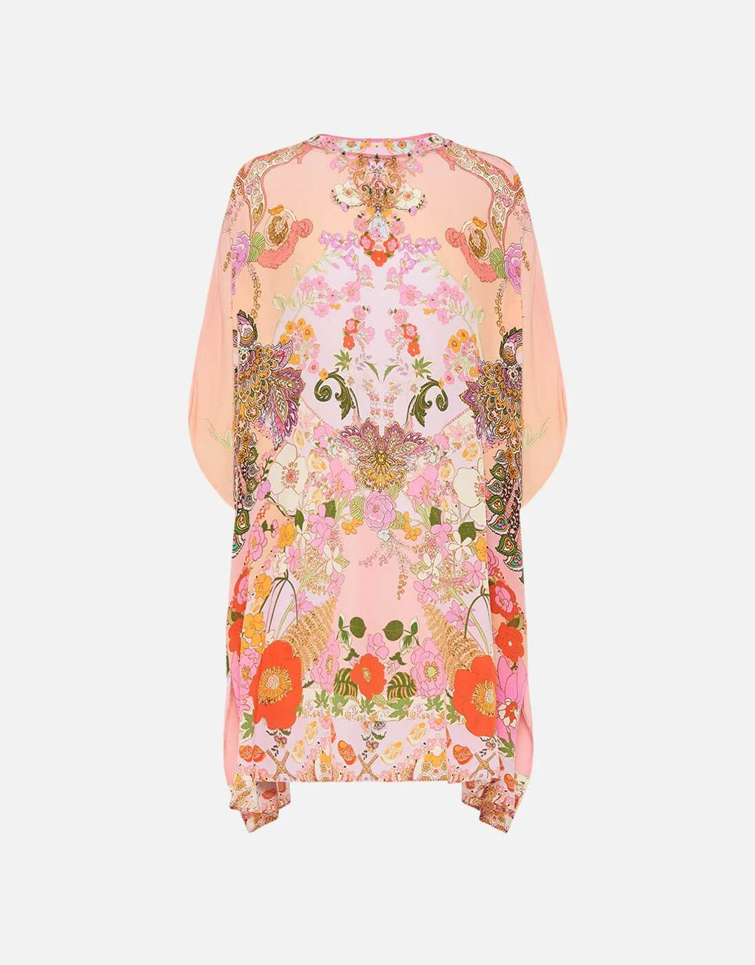 Camilla Short Silk Lace Up Kaftan Clever Clogs Pink Floral Print