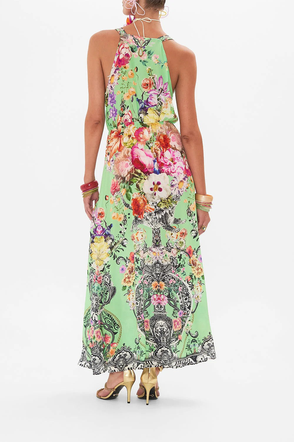 Camilla Twist Front Silk Maxi Dress, Porcelain Dream