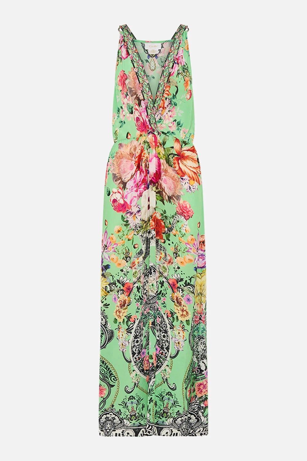 Camilla Twist Front Silk Maxi Dress, Porcelain Dream