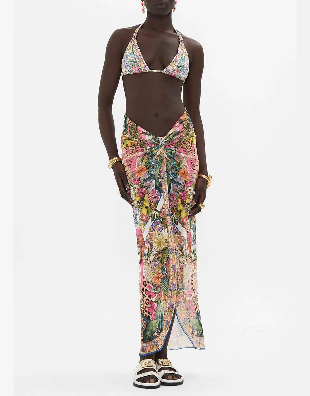 Camilla Twist Front Long Skirt, Flowers of Neptune