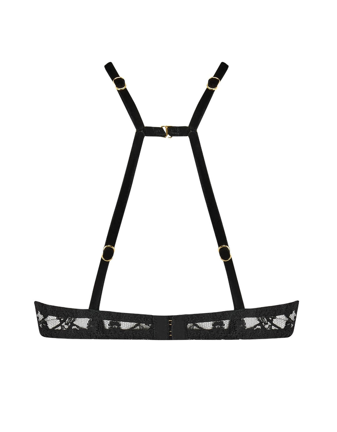 Coco de Mer Kiana High Neck Plunge Bra in black lace and velvet – at Catriona