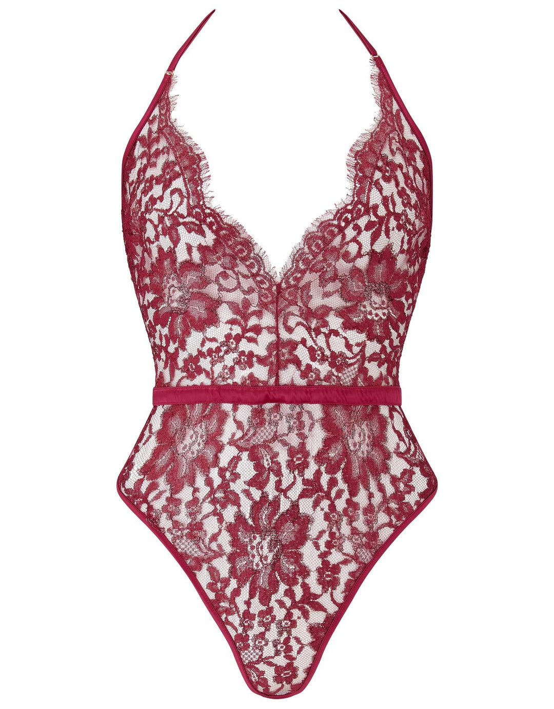 Coco de Mer Naraya Halterneck Open Playsuit in lurex lace and silk with open back – at Catriona