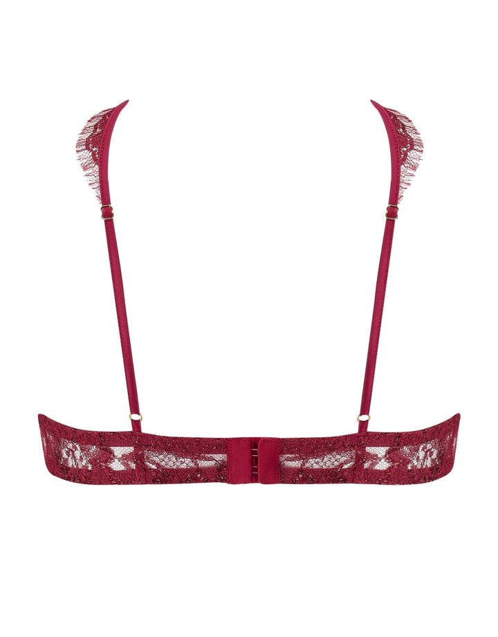 Coco de Mer Naraya Quarter Cup Bra in bordeaux silk and lace with wired cups – at Catriona
