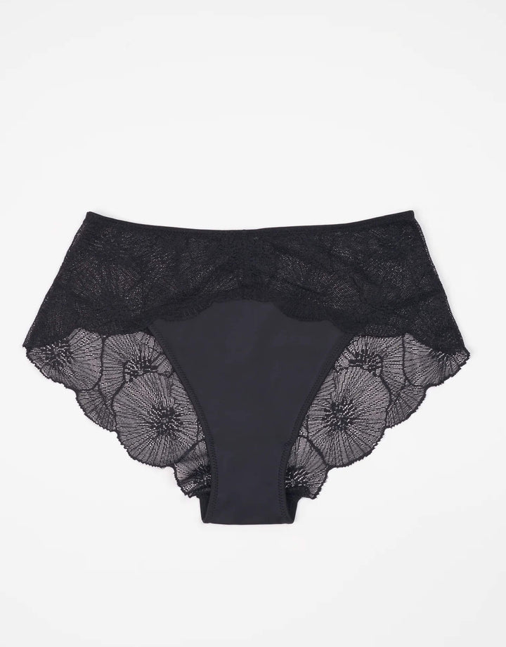 Else Lingerie Anemone black bikini brief with modern lace, sold at Catriona