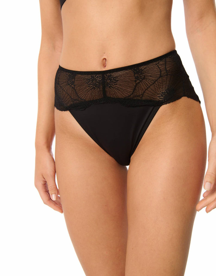 Else Lingerie Anemone black bikini brief with modern lace, sold at Catriona