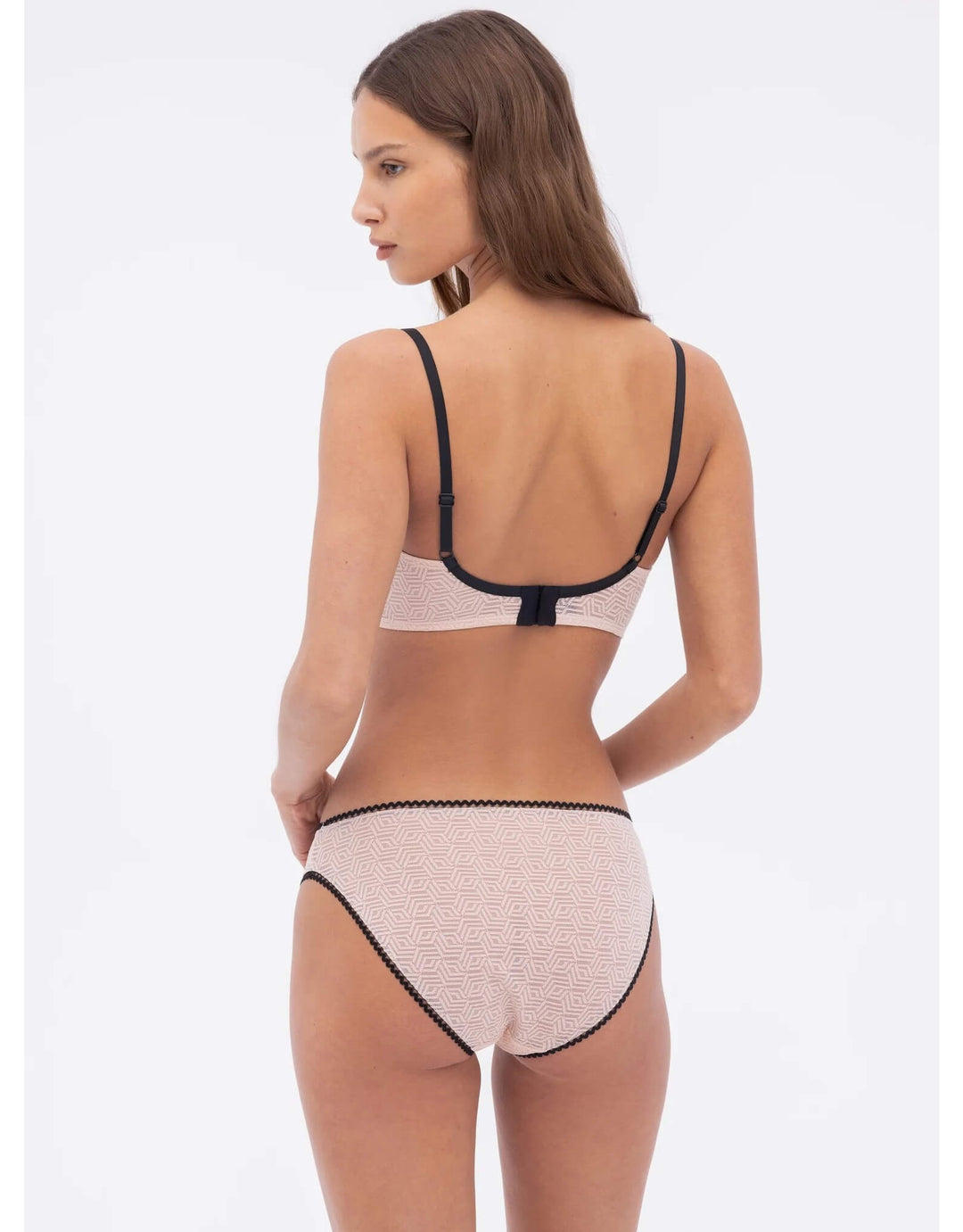 Else Synergy Soft Triangle Bra in pale pink with black trim – luxury lingerie at Catriona