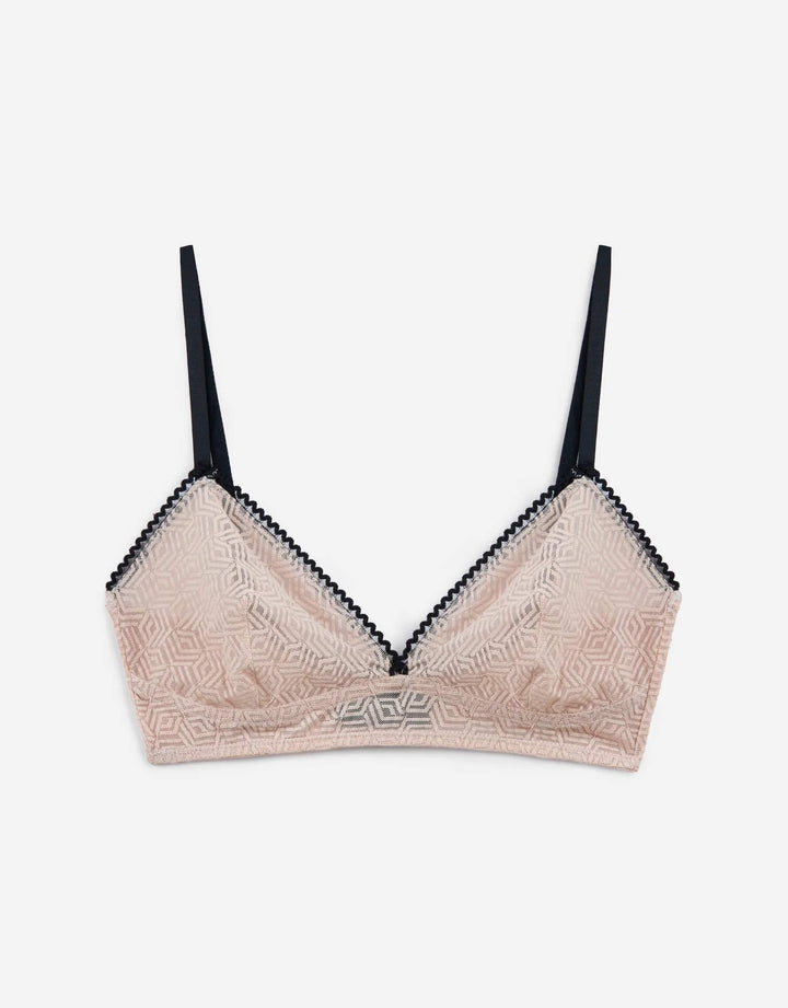 Else Synergy Soft Triangle Bra in pale pink with black trim – luxury lingerie at Catriona