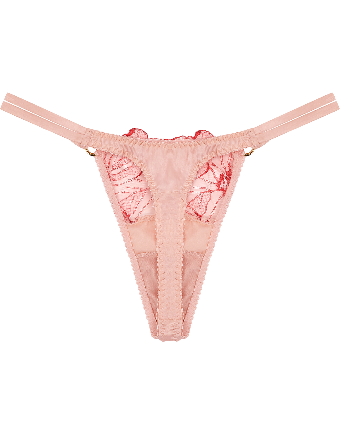 Fleur of England Rosa Silk Thong I Pink embroidery luxury lingerie
