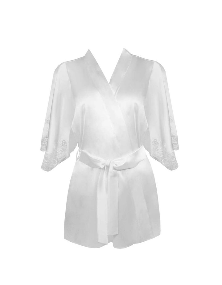 Fleur of England White Silk & Lace Short Robe - Luxury Bridal Lingerie