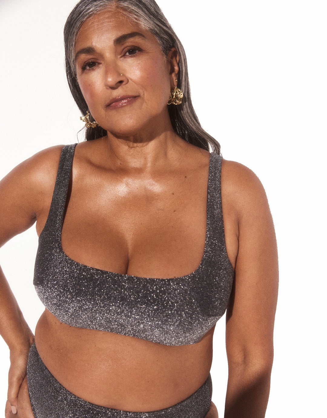 Form and Fold The Crop Underwire Bikini Top Silver Glitter