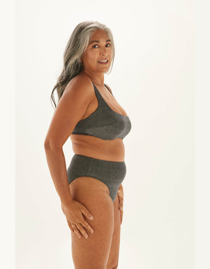 Form and Fold 90s Rise Bikini Bottom Silver Glitter