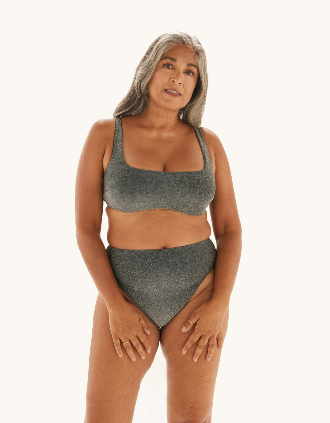 Form and Fold 90s Rise Bikini Bottom Silver Glitter