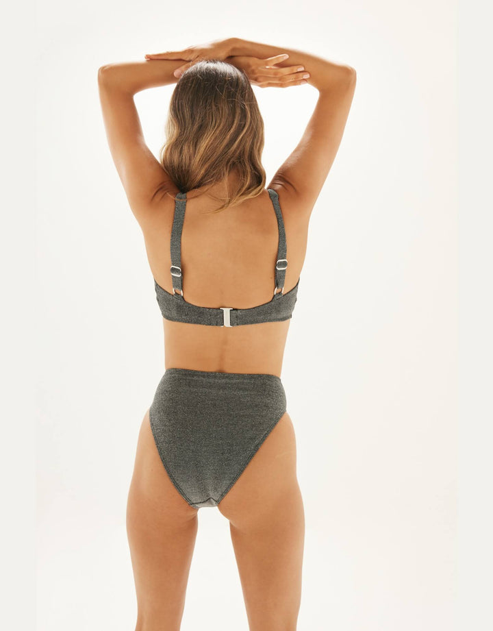 Form and Fold 90s Rise Bikini Bottom Silver Glitter