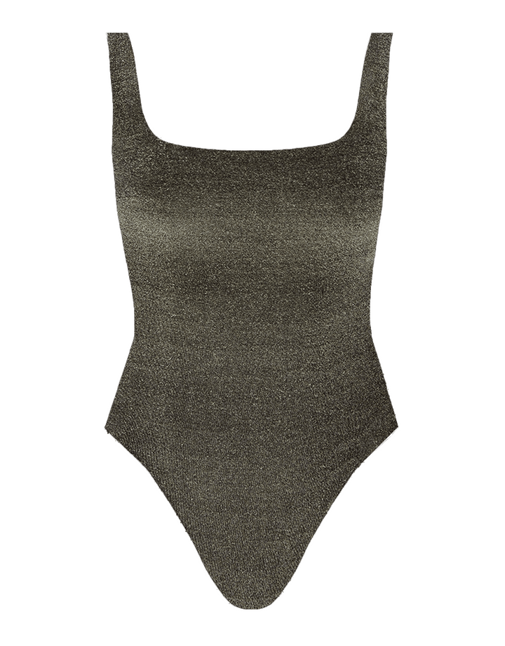 Form and Fold The Square One Piece Swimsuit Silver Glitter