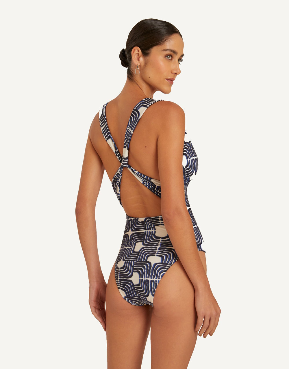 Lenny Niemeyer Ruched V-Neck One-Piece Swimsuit in Blue Paros Print