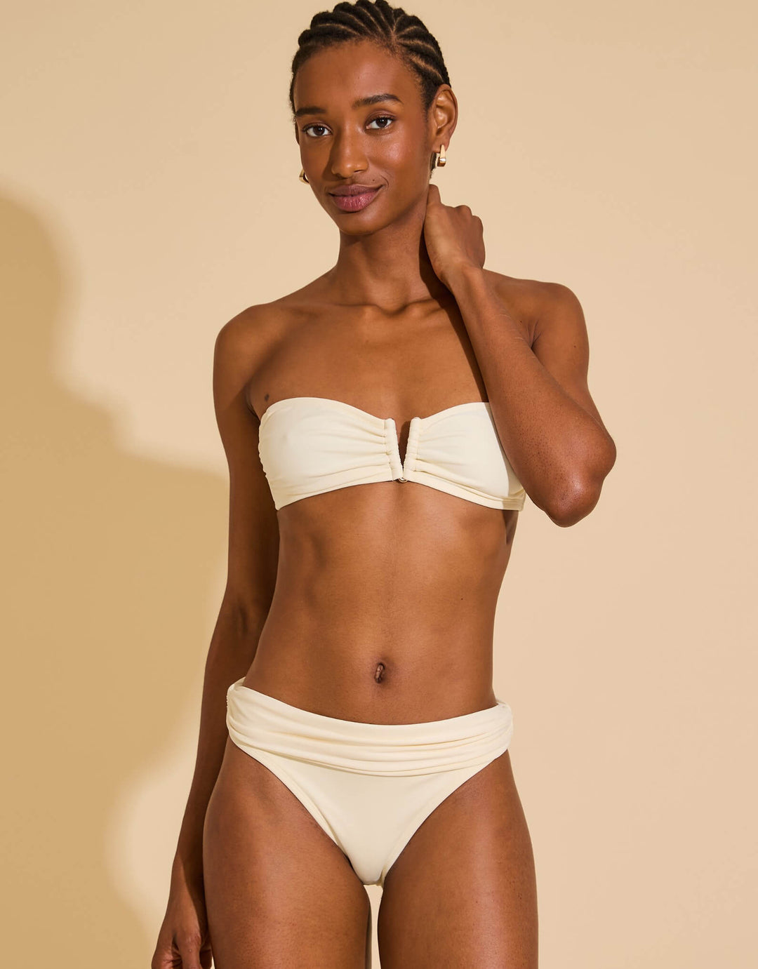 Lenny Niemeyer high waist luxury bandeau bikini in off white,