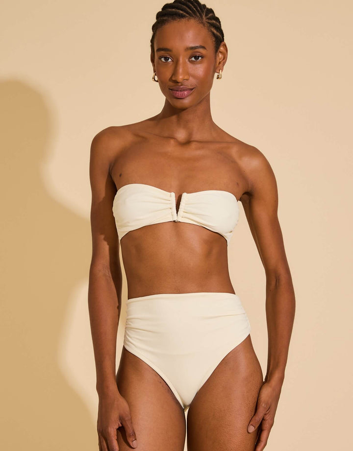 Lenny Niemeyer high waist luxury bandeau bikini in off white,