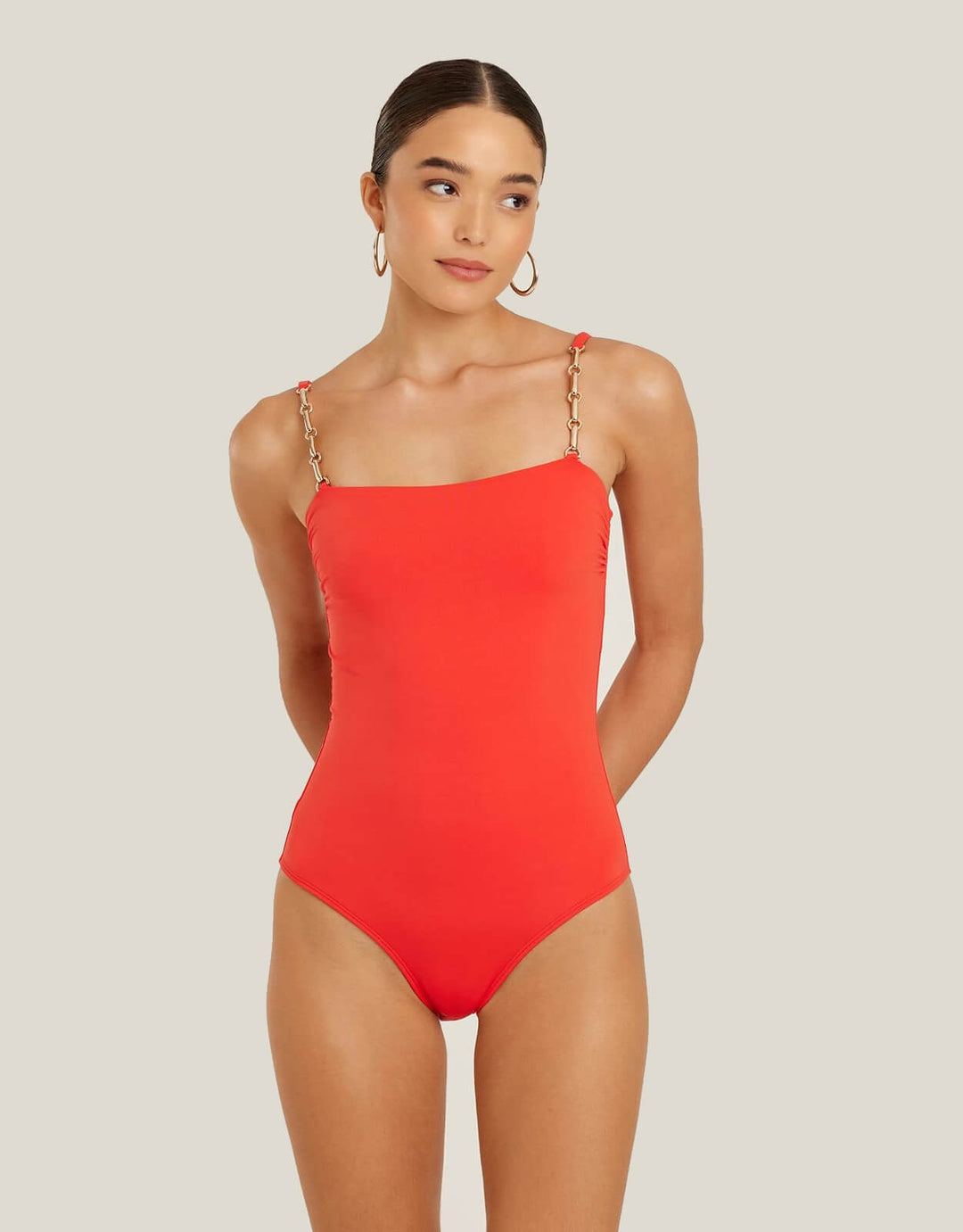 Lenny Niemeyer Gold Chain Strap One Piece Swimsuit Watermelon Red
