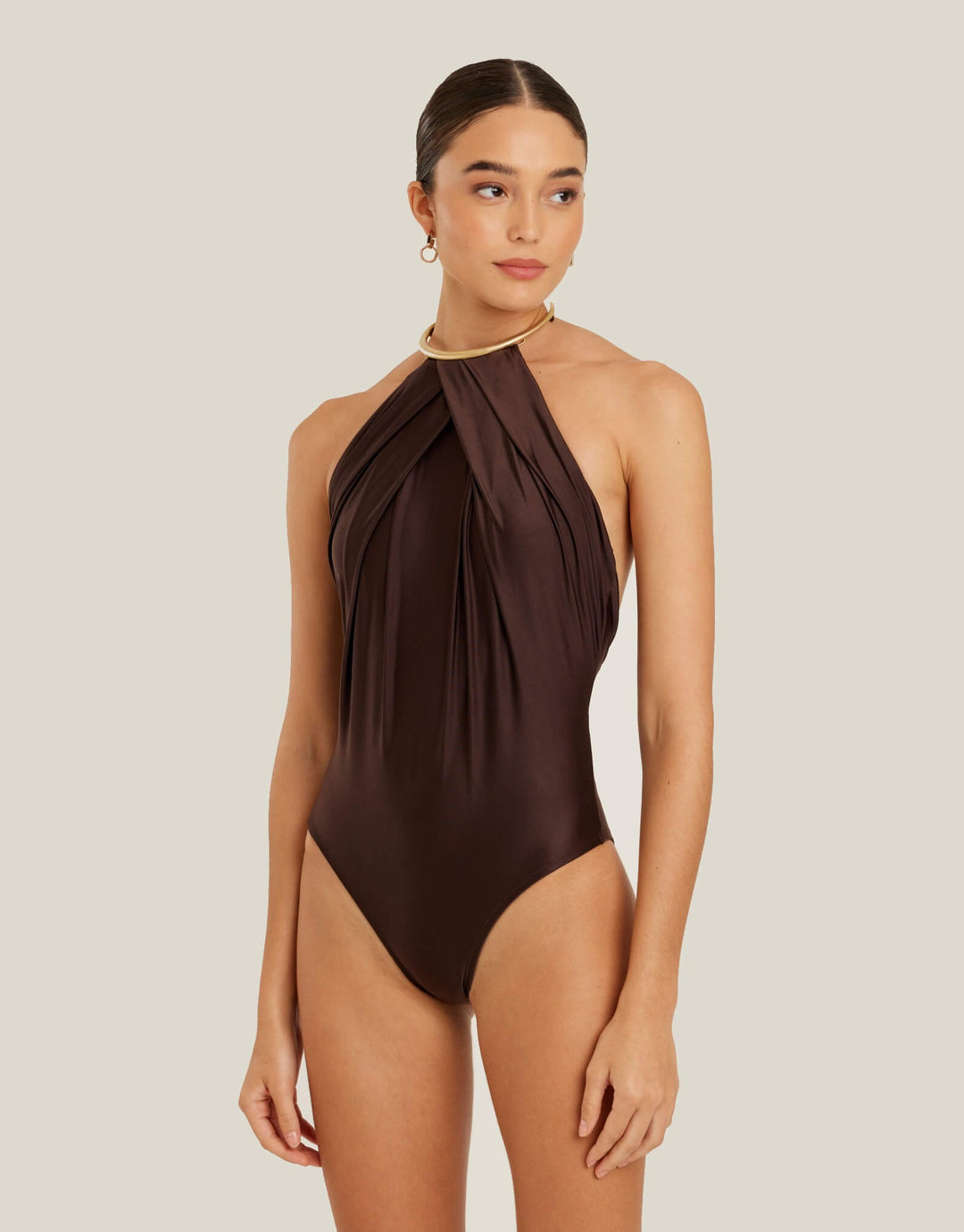 Lenny Niemeyer Collar One Piece Swimsuit Coffee - Brown