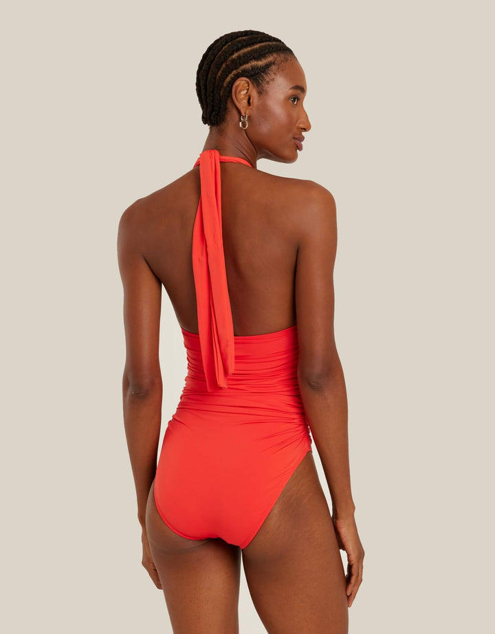 Lenny Niemeyer Ruched Halter One Piece Swimsuit Watermelon Red
