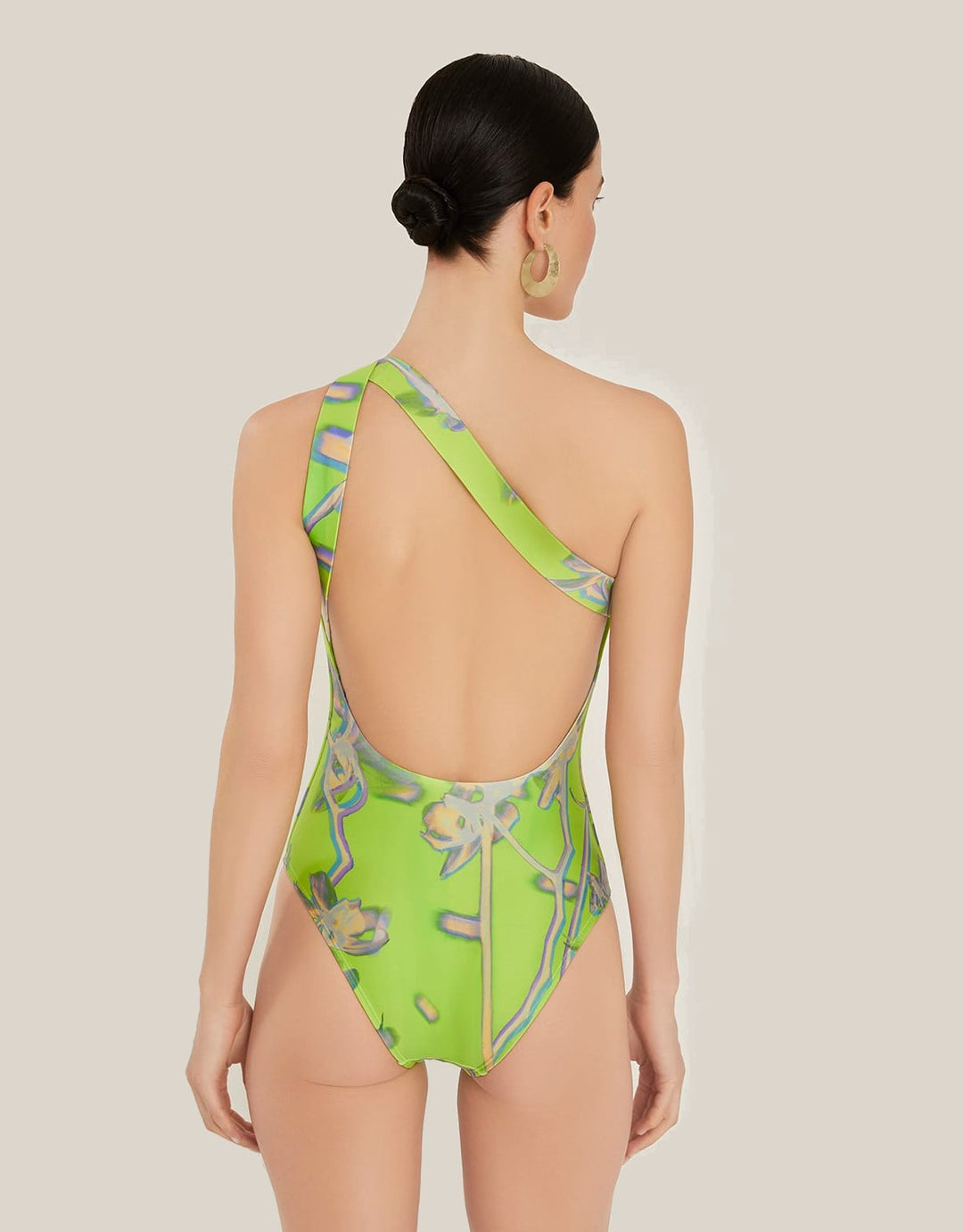 Lenny Niemeyer One Shoulder Swimsuit Dandelion Lime Green Floral